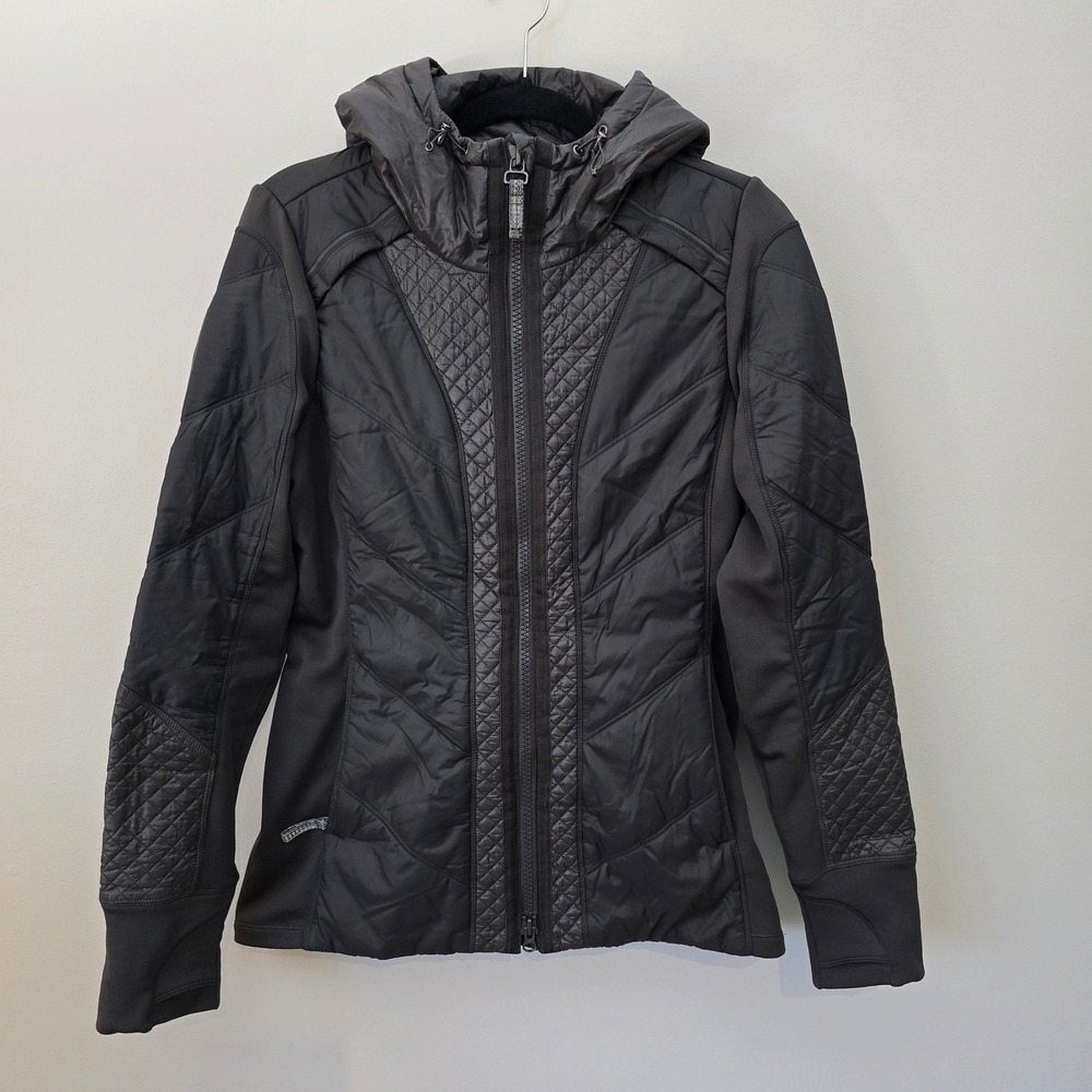 Athleta Womens Black Quilted Hybrid Softshell Hooded Jacket M Athleisure